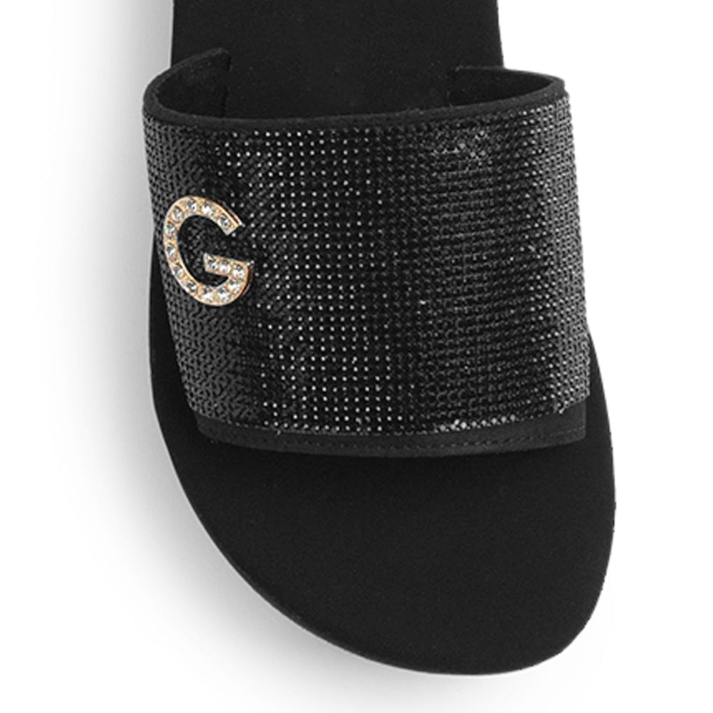 Sandalia Negro Dama Plataforma Tira Ancha Detalle Pedreria Moda 3201444