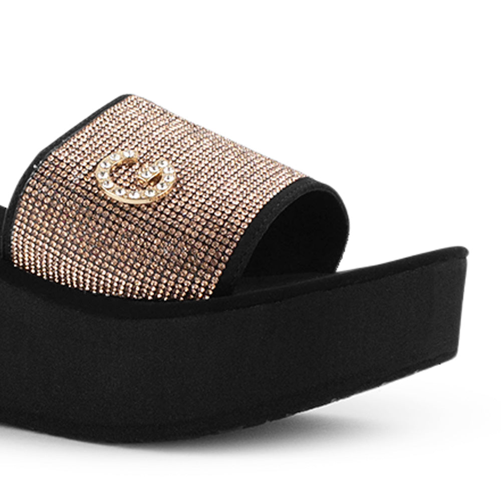 Sandalia Negro Oro Rosado Dama Plataforma Tira Ancha Detalle Pedreria Moda 3201445