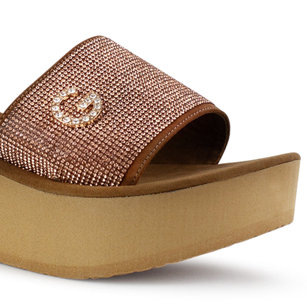 Sandalia Cafe Dama Plataforma Tira Ancha Detalle Pedreria Moda 3201446
