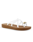 Sandalia Blanco Dama Plana Verano Tiras Cruzadas Moda Casual Mujer 3201455