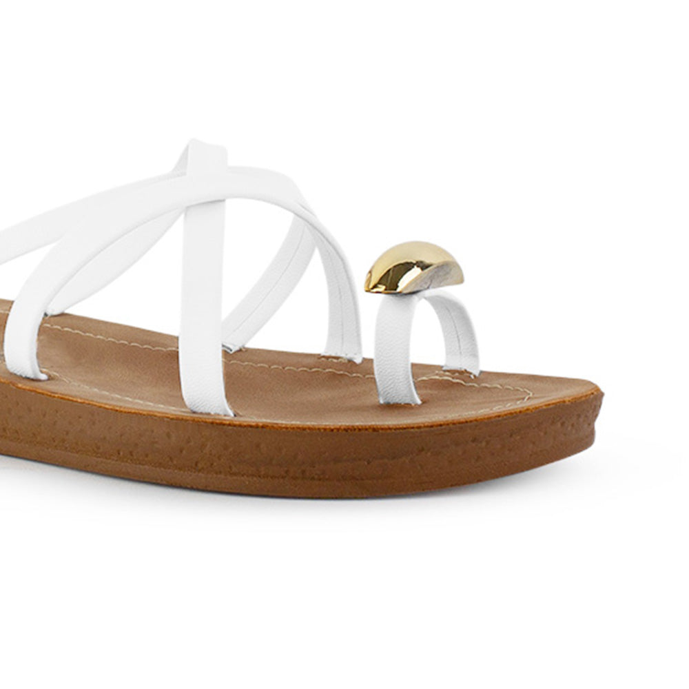 Sandalia Blanco Dama Plana Verano Tiras Cruzadas Moda Casual Mujer 3201455