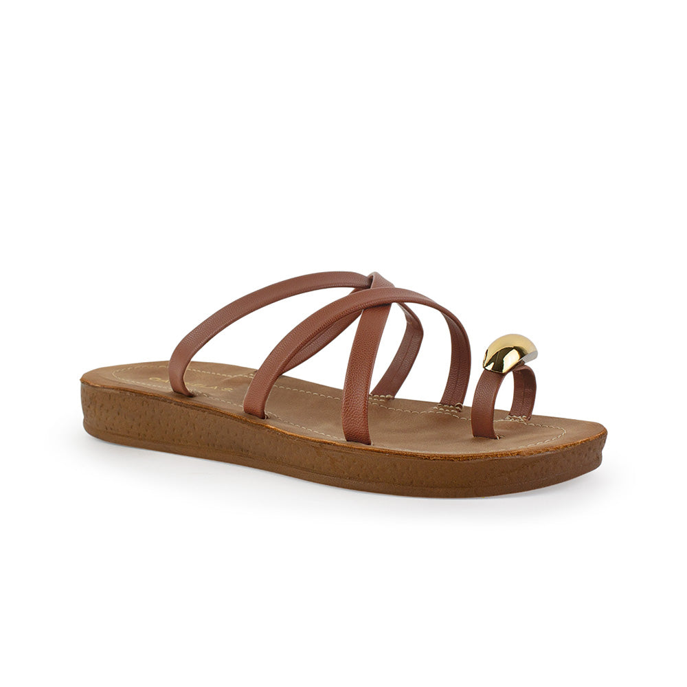 Sandalia Cafe Dama Plana Verano Tiras Cruzadas Moda Casual Mujer 3201456
