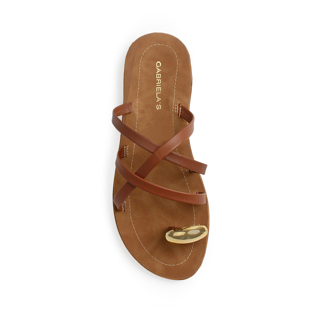 Sandalia Cafe Dama Plana Verano Tiras Cruzadas Moda Casual Mujer 3201456