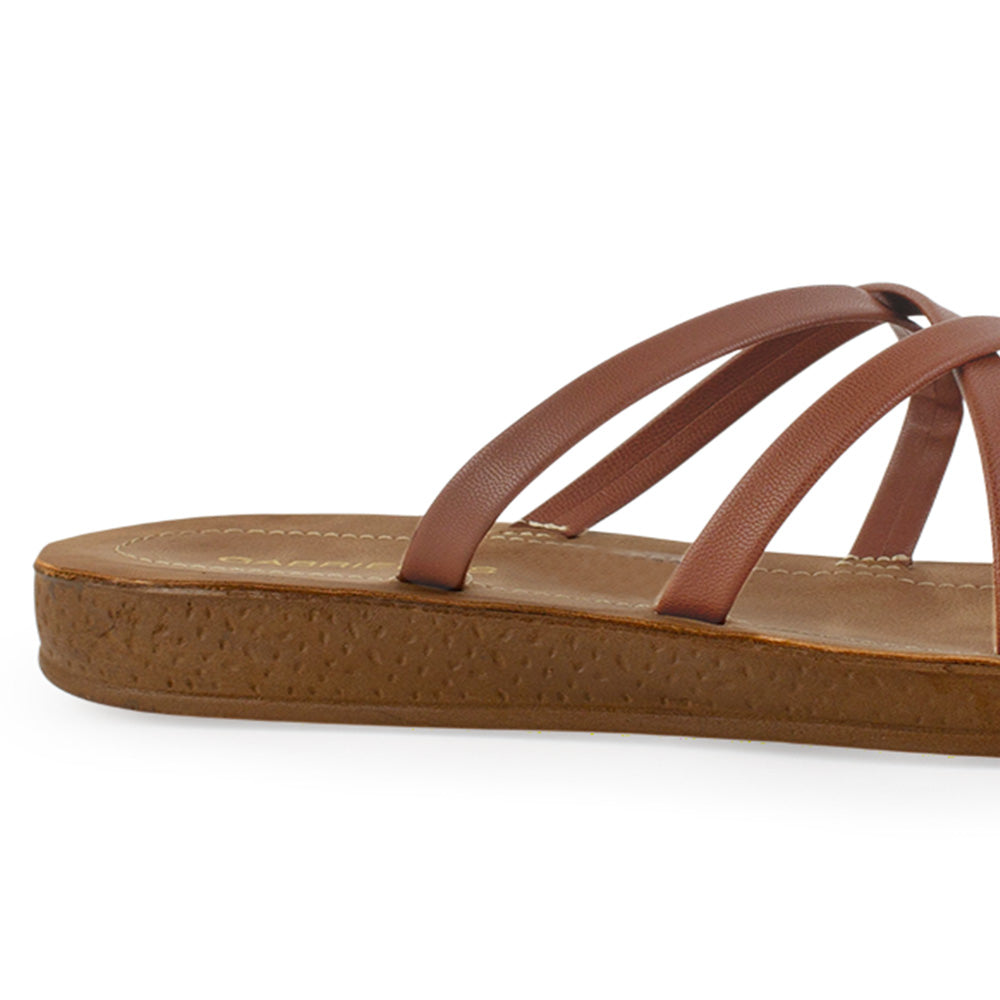 Sandalia Cafe Dama Plana Verano Tiras Cruzadas Moda Casual Mujer 3201456