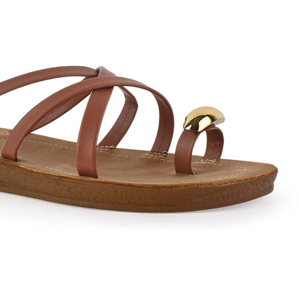 Sandalia Cafe Dama Plana Verano Tiras Cruzadas Moda Casual Mujer 3201456
