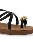 Sandalia Negro Dama Plana Verano Tiras Cruzadas Moda Casual Mujer 3201457