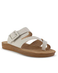 Sandalia Beige Dama Moda Confort Tira Dedo Hebilla Ajustable Plana 3201458