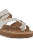 Sandalia Beige Dama Moda Confort Tira Dedo Hebilla Ajustable Plana 3201458