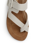 Sandalia Beige Dama Moda Confort Tira Dedo Hebilla Ajustable Plana 3201458