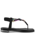 Sandalia Negro Dama Plana Detalles Decorativos Resorte Talon Moda 3201460
