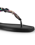 Sandalia Negro Dama Plana Detalles Decorativos Resorte Talon Moda 3201460