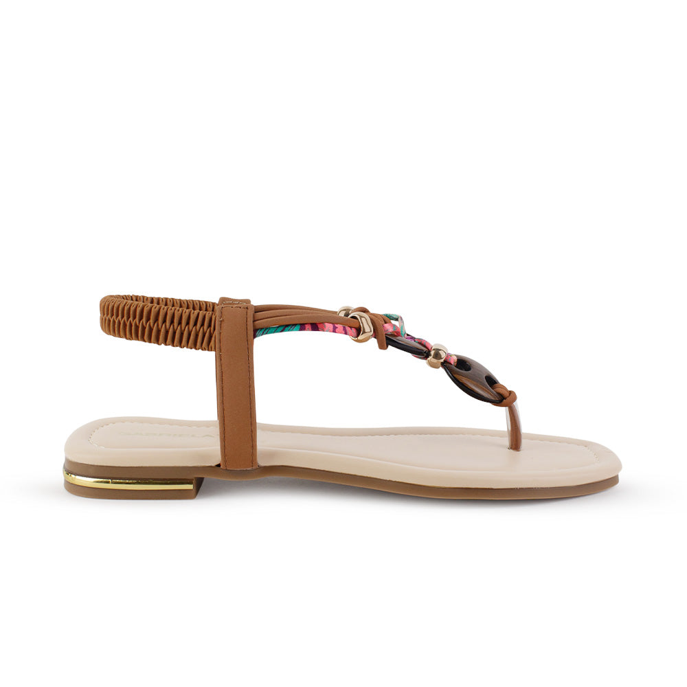 Sandalia Cafe Dama Plana Detalles Decorativos Resorte Talon Moda 3201461