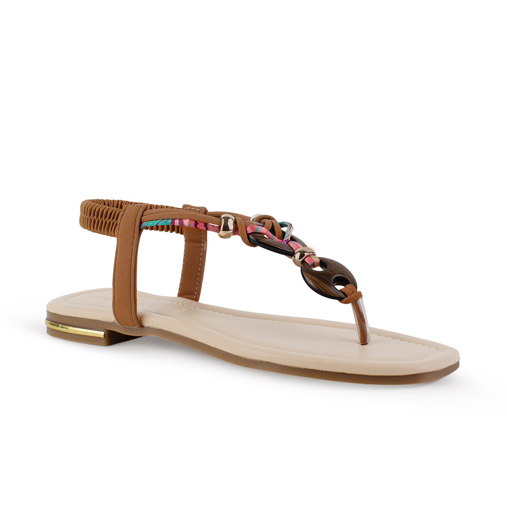 Sandalia Cafe Dama Plana Detalles Decorativos Resorte Talon Moda 3201461
