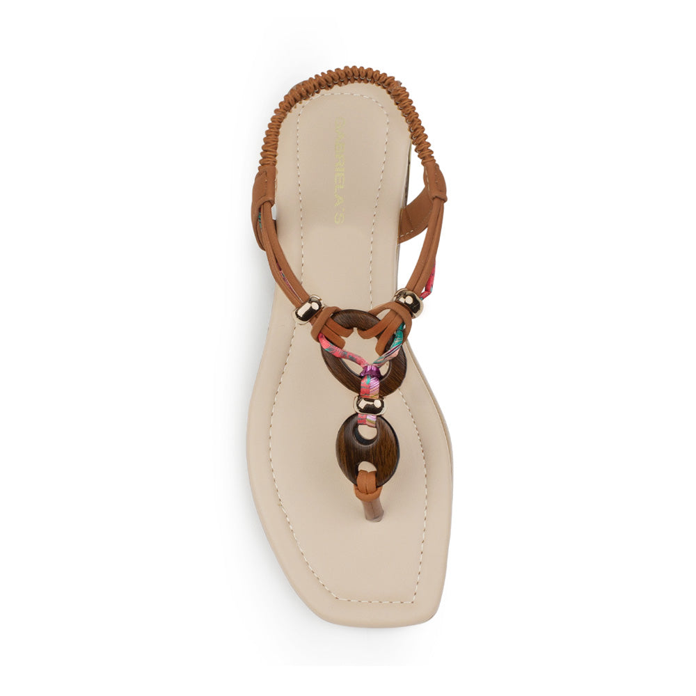 Sandalia Cafe Dama Plana Detalles Decorativos Resorte Talon Moda 3201461
