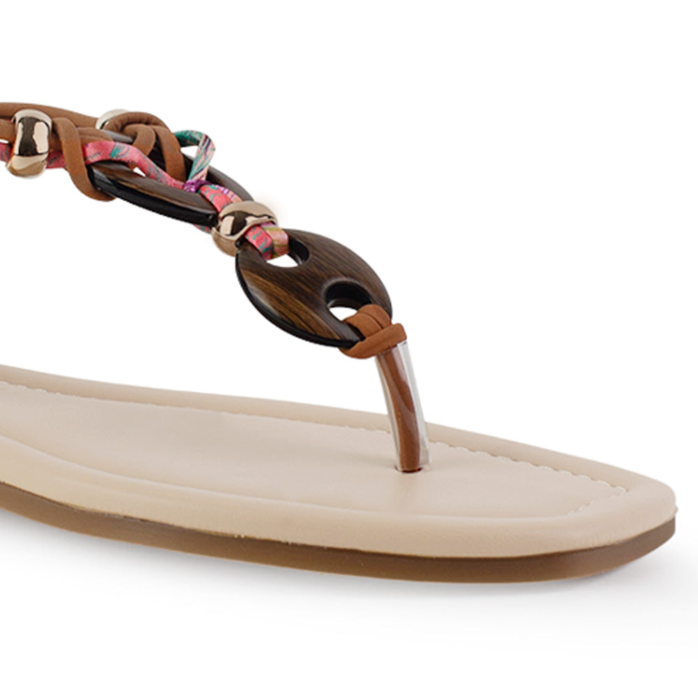 Sandalia Cafe Dama Plana Detalles Decorativos Resorte Talon Moda 3201461