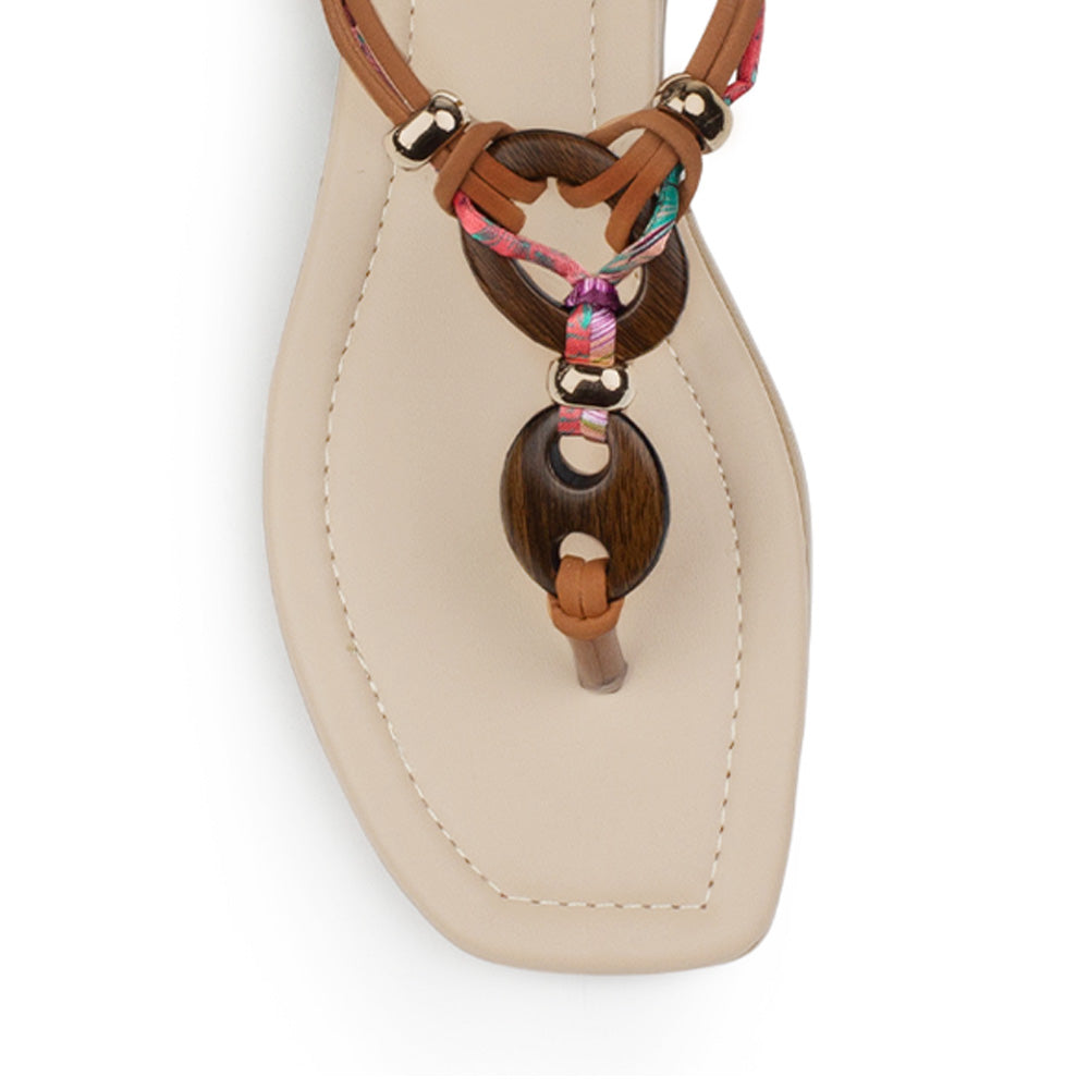 Sandalia Cafe Dama Plana Detalles Decorativos Resorte Talon Moda 3201461