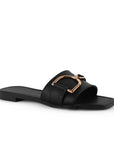 Sandalia Negro Piso Dama Casual Verano Herraje Moderno Mujer 4550082