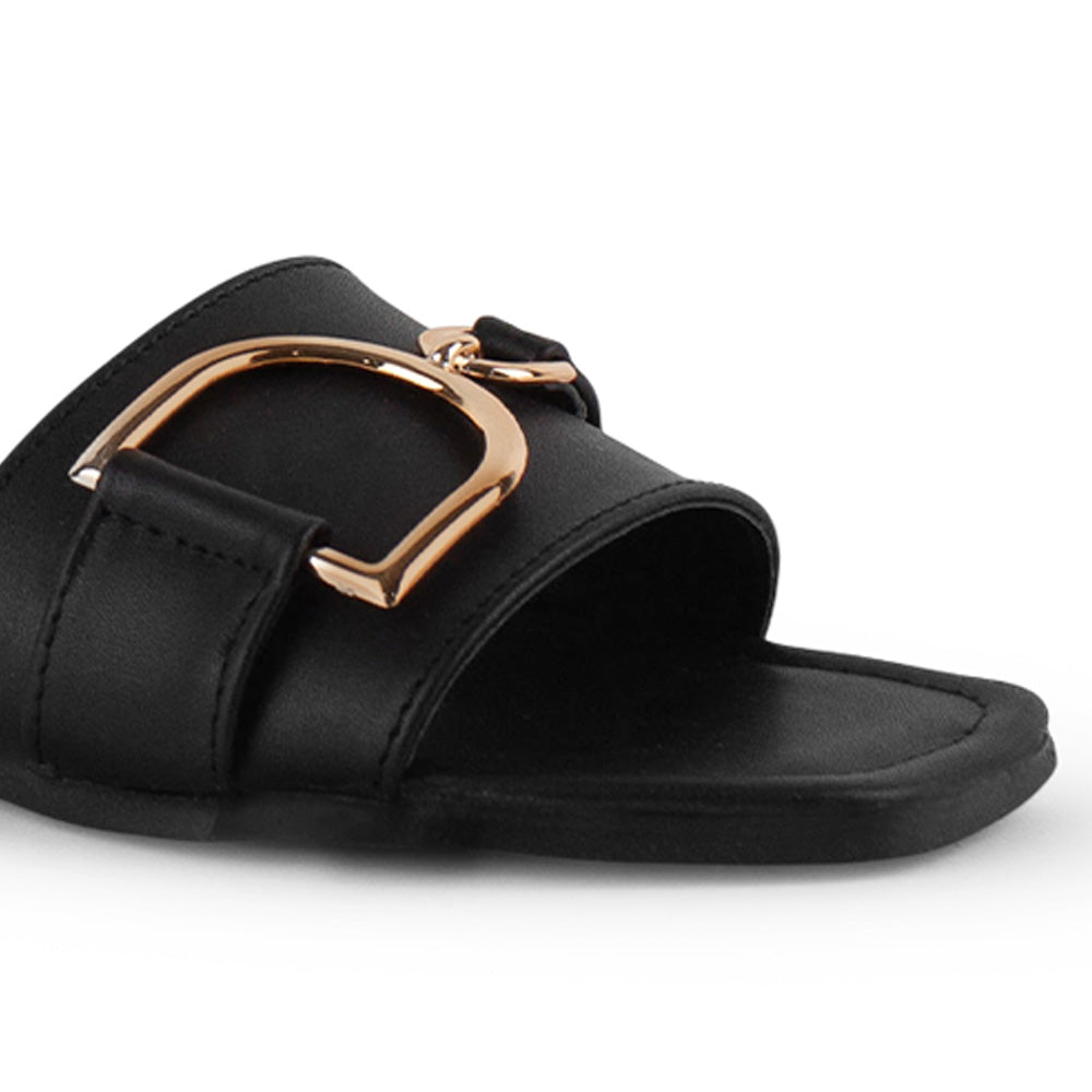 Sandalia Negro Piso Dama Casual Verano Herraje Moderno Mujer 4550082