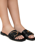 Sandalia Negro Piso Dama Casual Verano Herraje Moderno Mujer 4550082