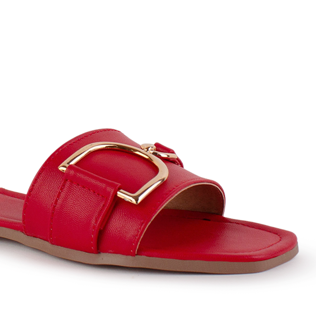 Sandalia Rojo Piso Dama Casual Verano Herraje Moderno Mujer 4550083