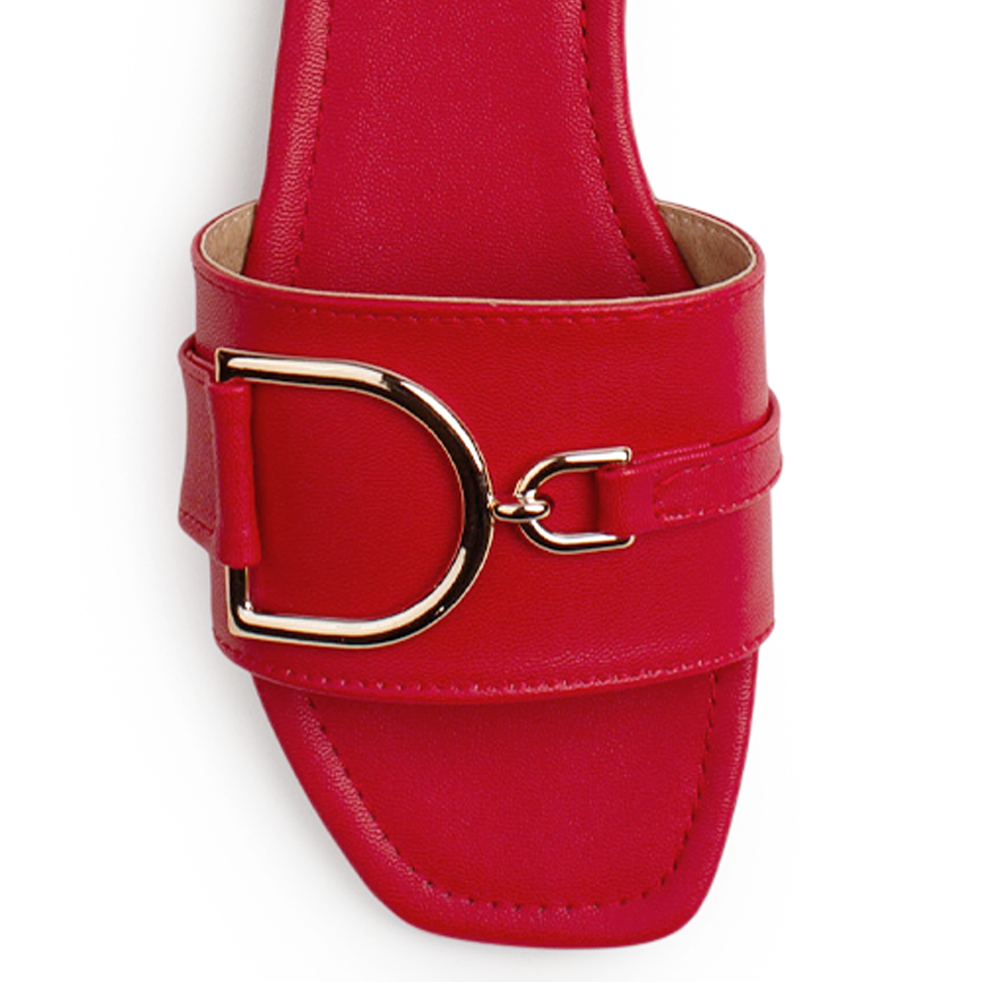 Sandalia Rojo Piso Dama Casual Verano Herraje Moderno Mujer 4550083