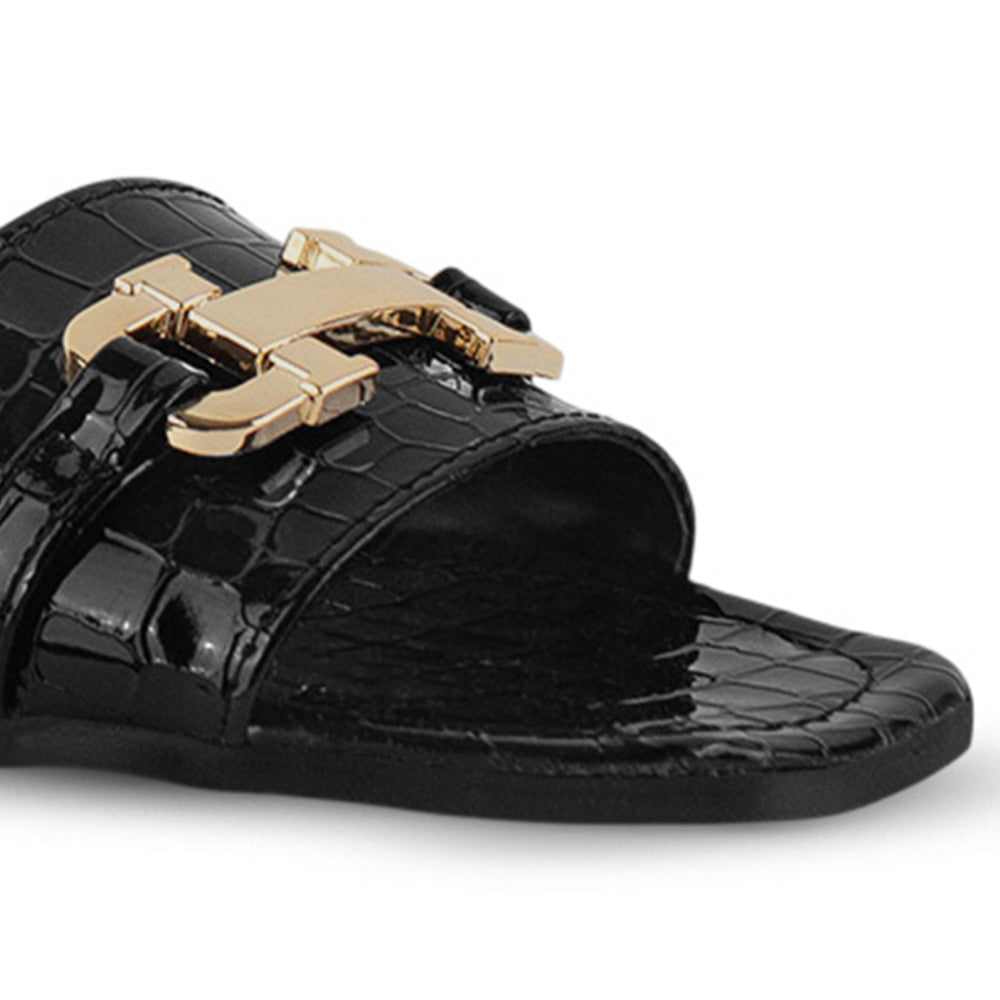 Sandalia Negro Dama Casual Hebilla Metalica Tira Ancha Moda Mujer 4550092