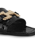 Sandalia Negro Dama Casual Hebilla Metalica Tira Ancha Moda Mujer 4550092