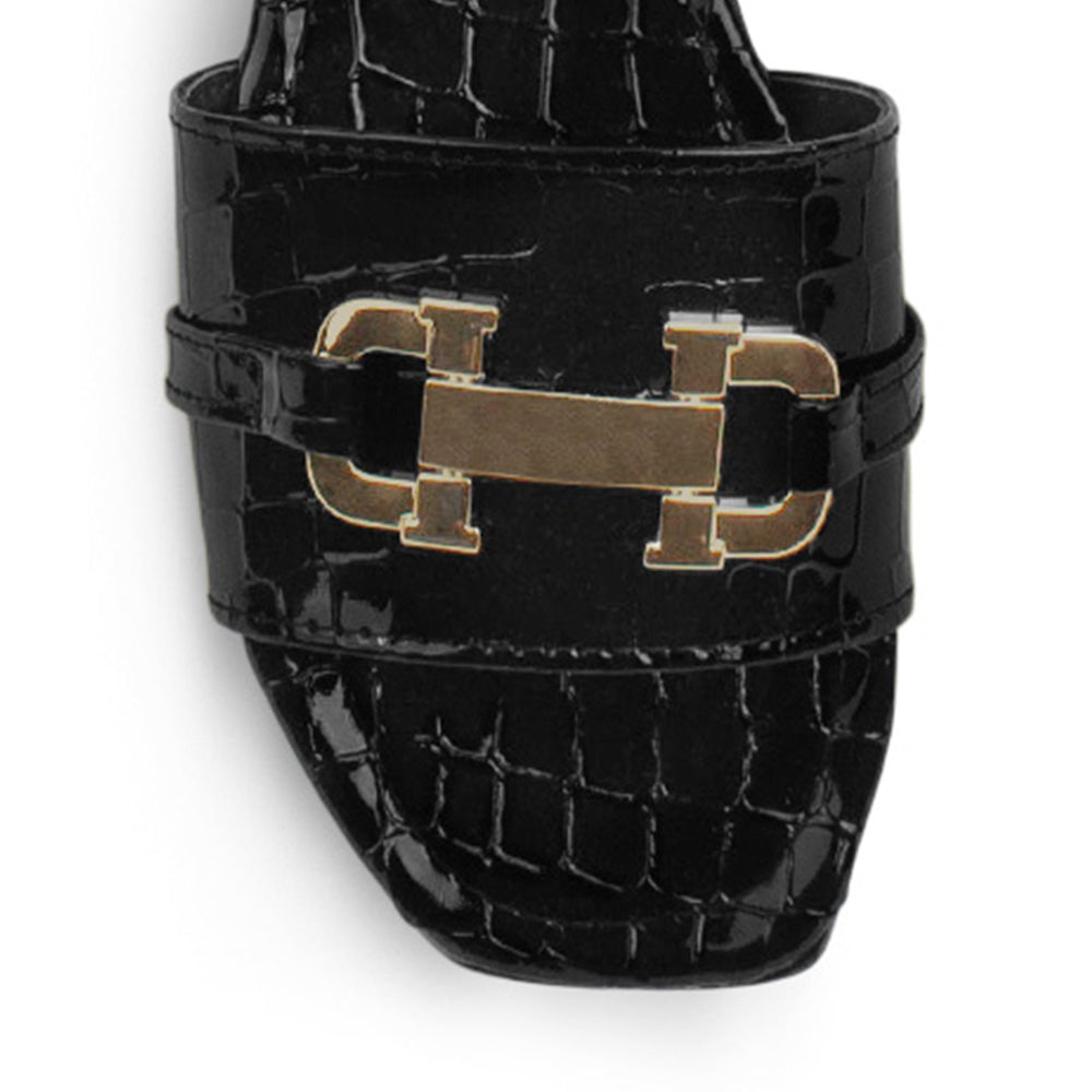 Sandalia Negro Dama Casual Hebilla Metalica Tira Ancha Moda Mujer 4550092