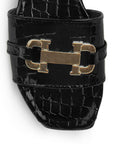 Sandalia Negro Dama Casual Hebilla Metalica Tira Ancha Moda Mujer 4550092