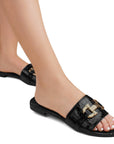 Sandalia Negro Dama Casual Hebilla Metalica Tira Ancha Moda Mujer 4550092