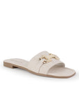 Sandalia Beige Dama Casual Hebilla Metalica Tira Ancha Moda Mujer 4550095