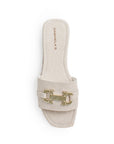 Sandalia Beige Dama Casual Hebilla Metalica Tira Ancha Moda Mujer 4550095
