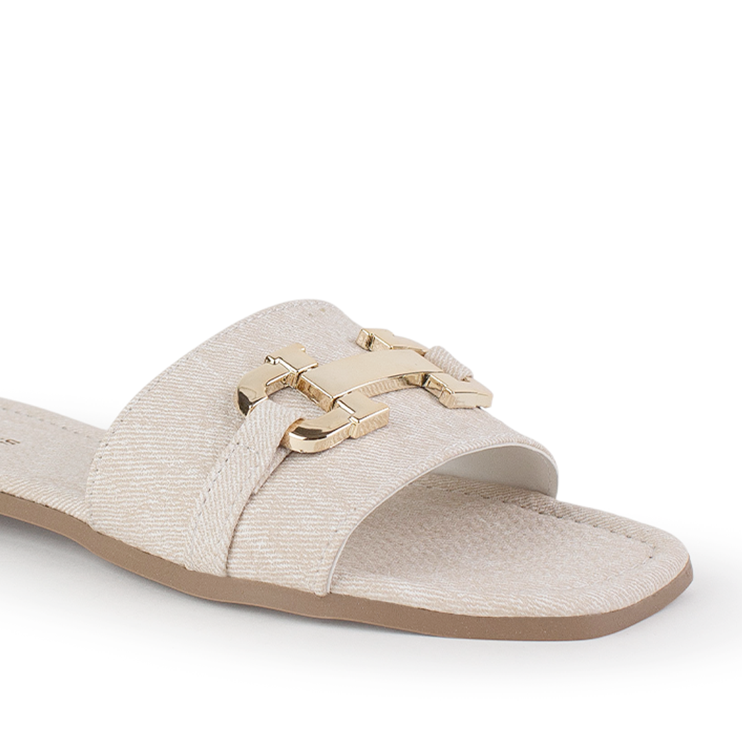 Sandalia Beige Dama Casual Hebilla Metalica Tira Ancha Moda Mujer 4550095