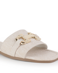 Sandalia Beige Dama Casual Hebilla Metalica Tira Ancha Moda Mujer 4550095