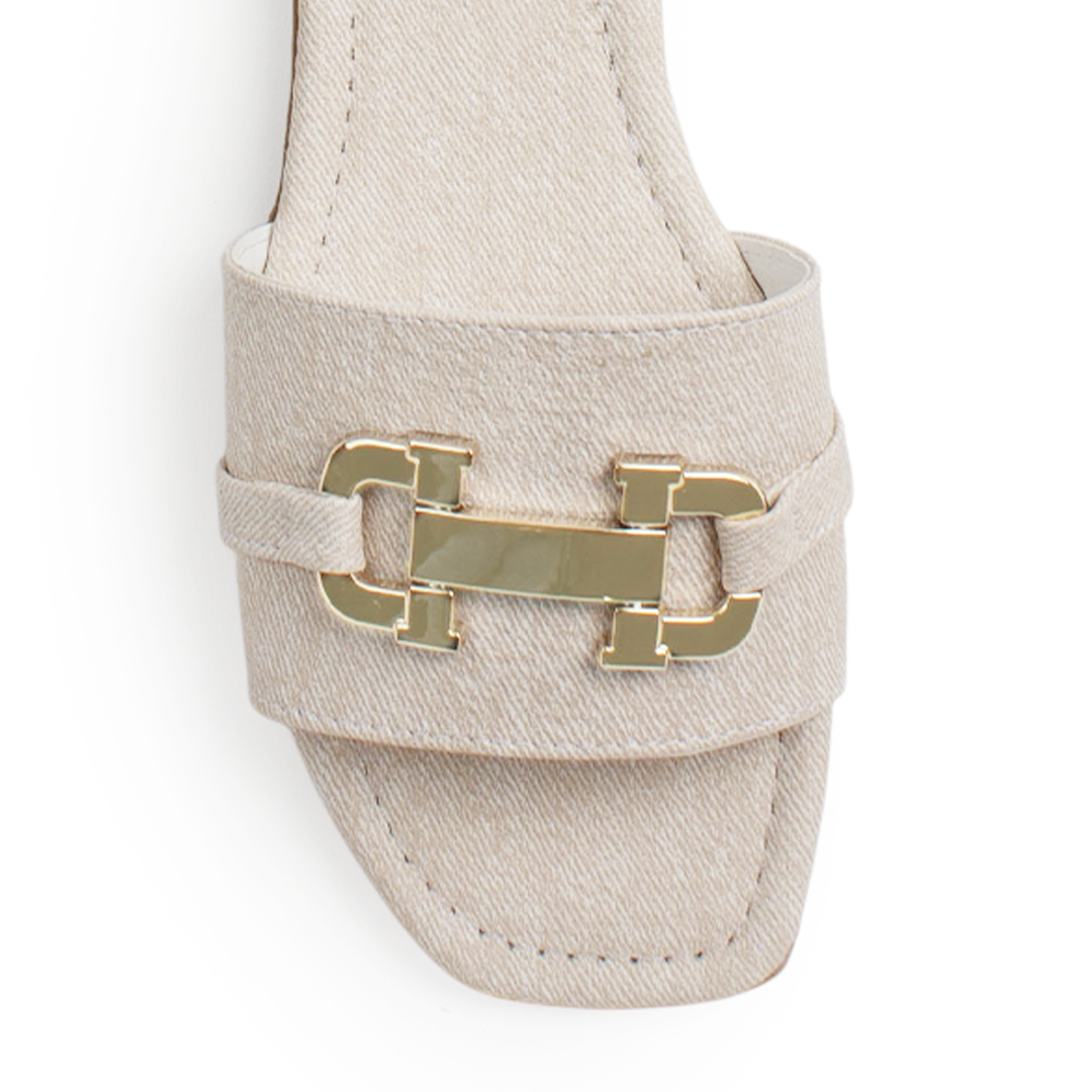 Sandalia Beige Dama Casual Hebilla Metalica Tira Ancha Moda Mujer 4550095