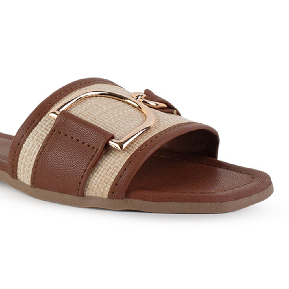 Sandalia Cafe Beige Piso Dama Casual Herraje Moda Punta Cuadrada Mujer 4550098