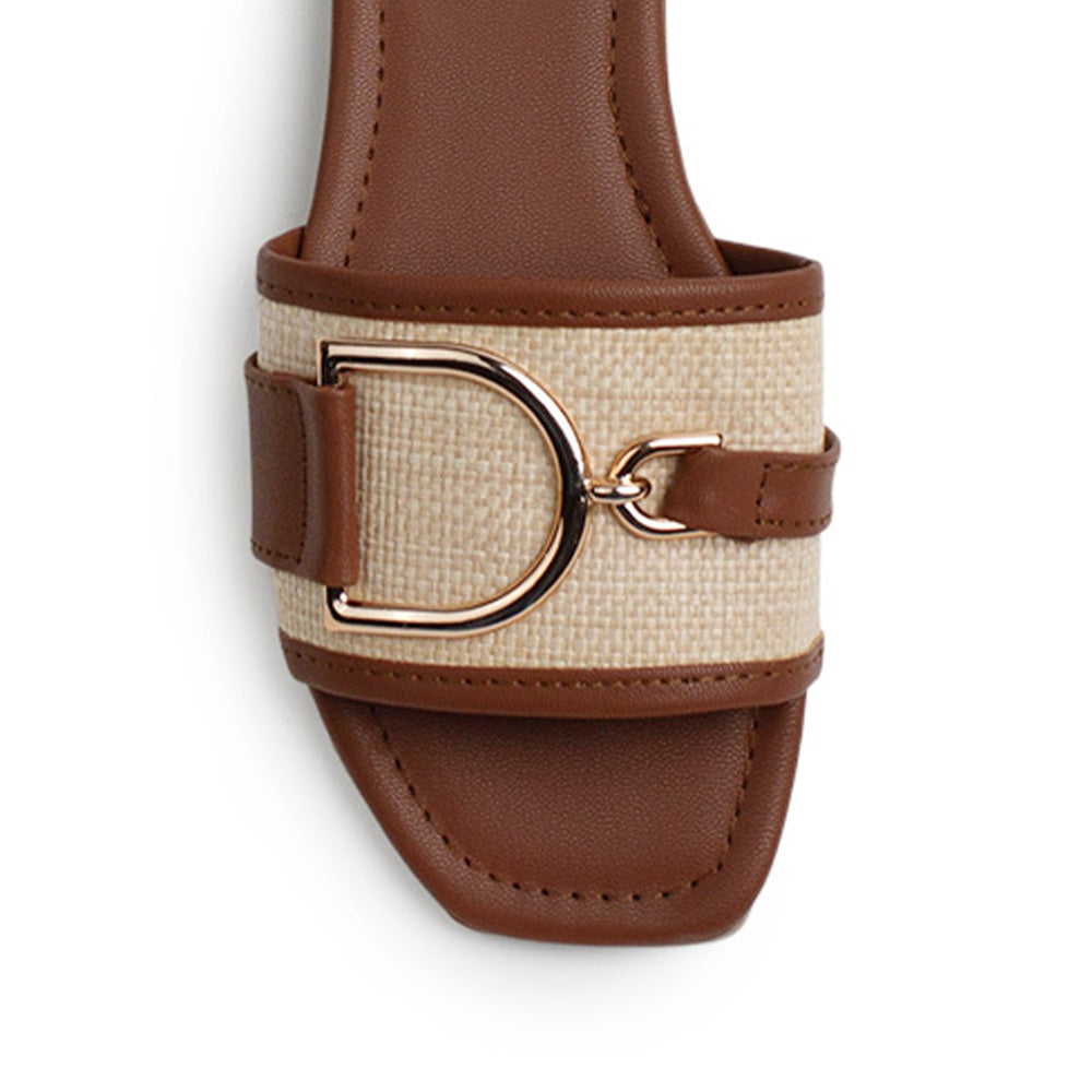 Sandalia Cafe Beige Piso Dama Casual Herraje Moda Punta Cuadrada Mujer 4550098
