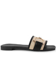 Sandalia Negro Beige Piso Dama Casual Herraje Moda Punta Cuadrada Mujer 4550099