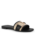 Sandalia Negro Beige Piso Dama Casual Herraje Moda Punta Cuadrada Mujer 4550099