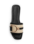 Sandalia Negro Beige Piso Dama Casual Herraje Moda Punta Cuadrada Mujer 4550099