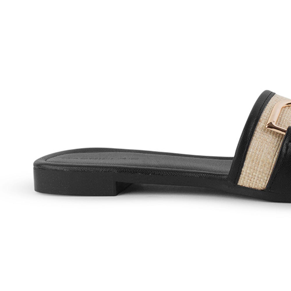 Sandalia Negro Beige Piso Dama Casual Herraje Moda Punta Cuadrada Mujer 4550099