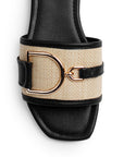 Sandalia Negro Beige Piso Dama Casual Herraje Moda Punta Cuadrada Mujer 4550099