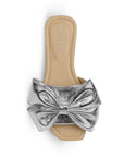 Sandalia Plata Plana Moño Casual Elegante Punta Cuadrada 4930067