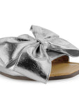 Sandalia Plata Plana Moño Casual Elegante Punta Cuadrada 4930067