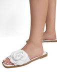 Sandalia Beige Flor Mujer Moda Elegante Playa Verano Piso Elegante 4930068