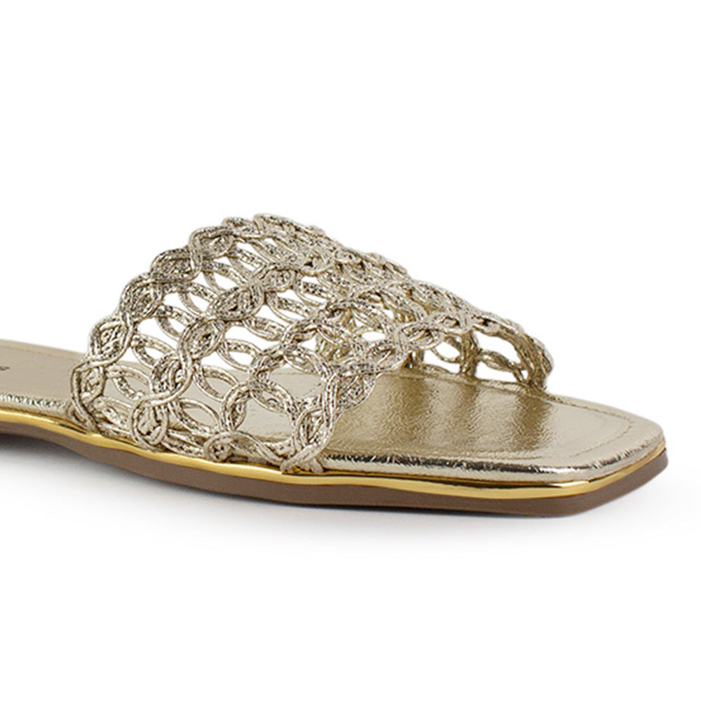 Sandalia Oro Mujer Moda Verano Diseño Tejido Elegante Casual 4930073