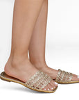 Sandalia Oro Mujer Moda Verano Diseño Tejido Elegante Casual 4930073