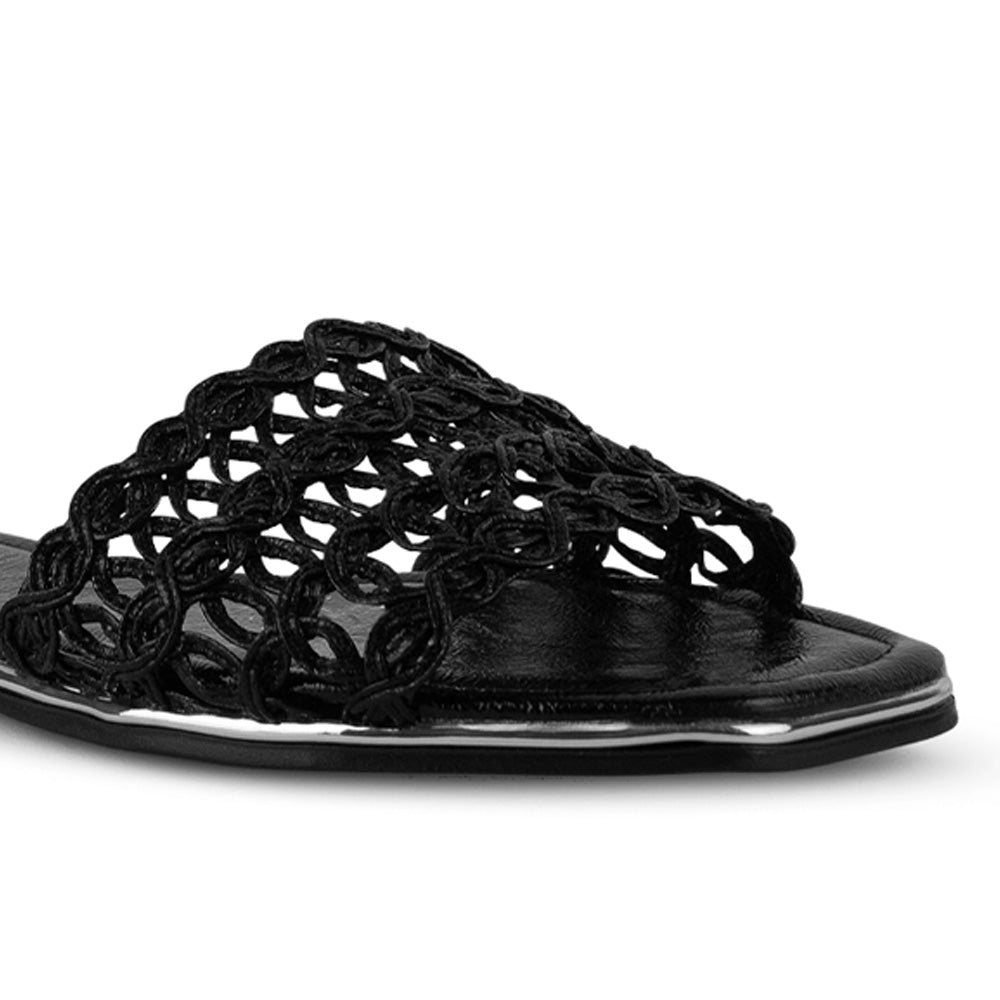 Sandalia Negro Mujer Moda Verano Diseño Tejido Elegante Casual 4930074