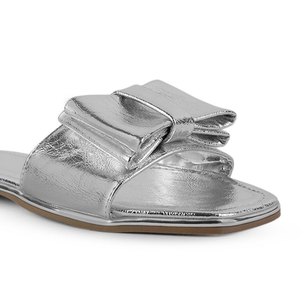 Sandalia Plata Dama Piso Moño Casual Elegante Moda Verano Mujer 4930075