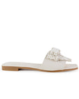 Sandalia Beige Plana Moño Pedreria Moda Mujer Casual 1710629